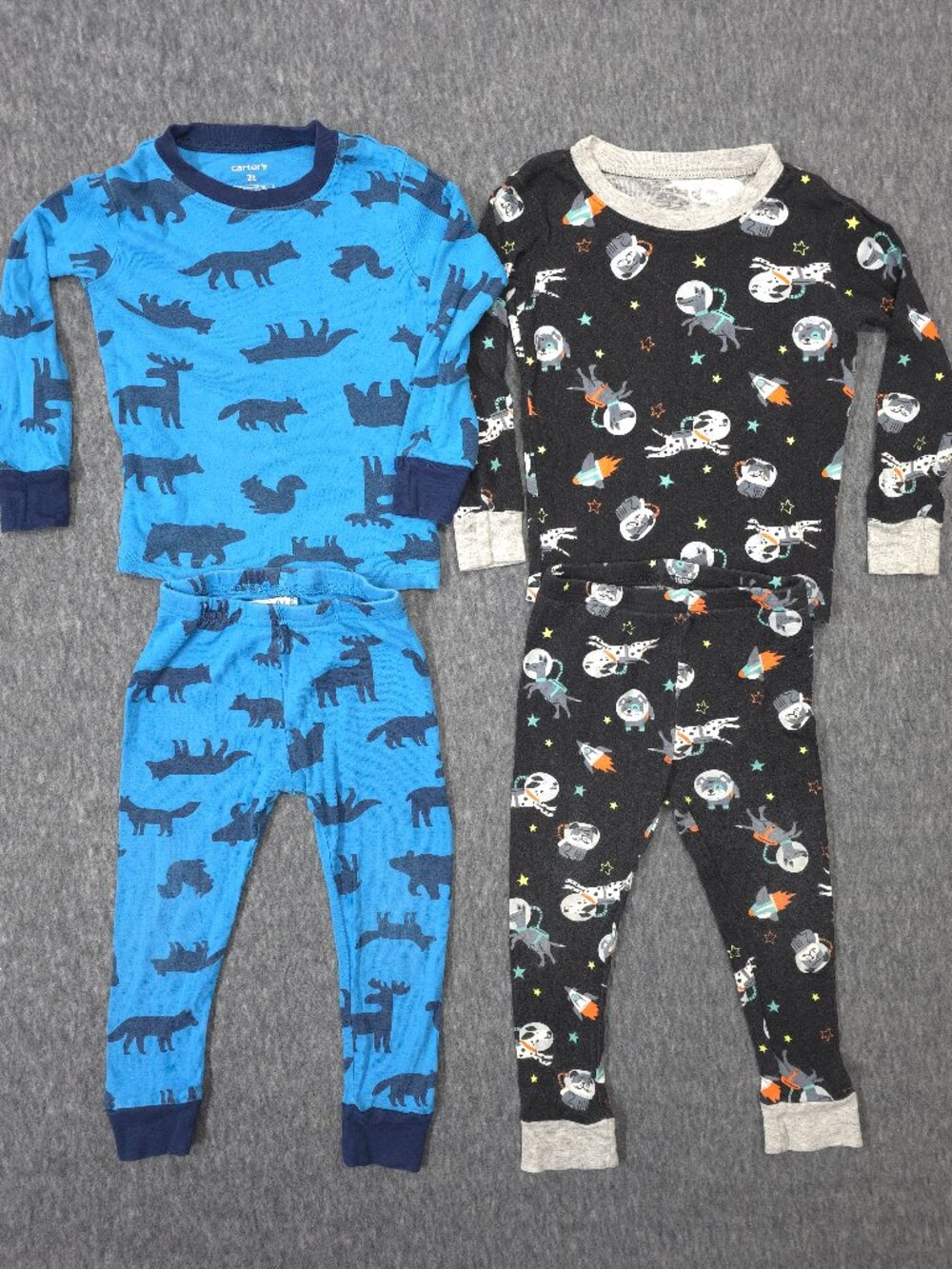Carter's Pajama Lot 24M 2T 2 Sets 4pc Cotton Woodland Animals Space Dogs